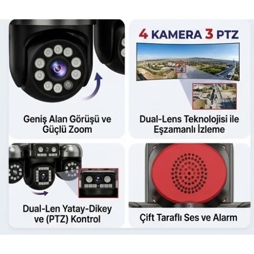 SV-459IP Çift Panelli 3 Ptz Sim Kartlı Solar Kamera